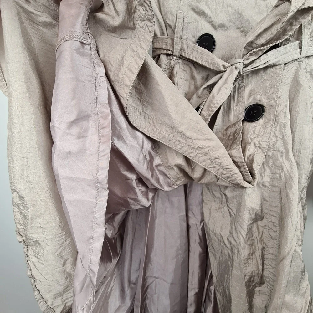 VTG Y2K Forever 21 Trench Coat Dress Double Breasted Shimmer Beige M Belted‎